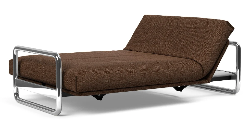 Lomira bäddsoffa, klädd i tyg 359 Taura Cappuccino, som säng med höjd huvudände